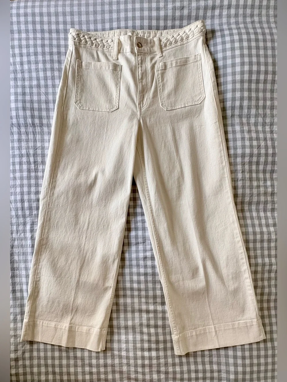 H&M White Wide Leg  Jeans Braided Waist US 14